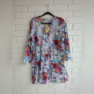 Vintage GOA Sheer Cotton Blouse Floral Embroidery Boho Indie Resort Wear XL